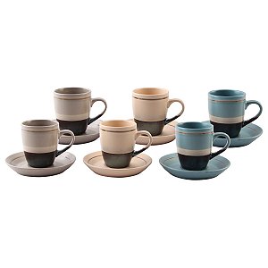 CJ 6 XÍCARAS DE PORCELANA C/PÍRES RIBBON COLORIDA 100ML