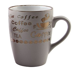 CANECA DE PORCELANA VINTAGE LETTERS CINZA 350ML