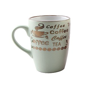 CANECA DE PORCELANA VINTAGE LETTERS VERDE 350ML
