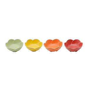 CJ. 4 PETISQUEIRAS DE PORCELANA COLORIDAS 9 CM