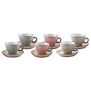 CJ 6 XÍCARAS DE CAFÉ C/PIRES DE PORCELANA SORTIDO 80ML