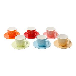 CJ. 6 XÍCARAS DE CAFÉ C/ 6 PÍRES DE PORCELANA
