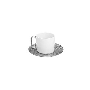CJ 6 PC XÍCARA DE CHÁ C/PÍRES DE PORCELANA SUPER WHITE VERA SILVER 200ml