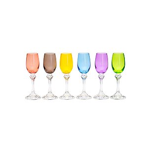 CJ 6 TAÇAS P/LICOR DE CRISTAL ECOLÓGICO ELISA COLORIDAS 65ML