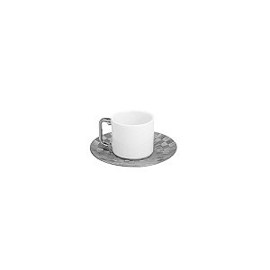 CJ 6 XÍCARA DE CAFÉ C/PÍRES DE PORCELANA SUPER WHITE VERA SILVER 80ml