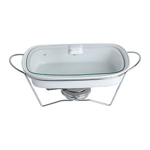 RECHAUD RETANGULAR DE PORCELANA C/SUPORTE DE FERRO ARAMADO