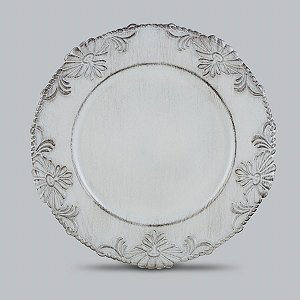 CJ 6 SOUSPLATS DE PLÁSTICO FLOWERS BRANCO 33CM