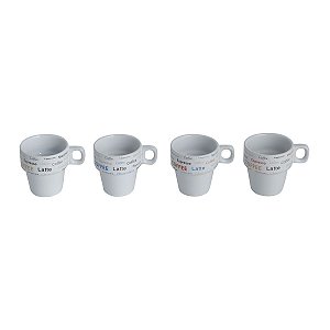 CJ. 4 XÍCARAS DE CAFÉ DE PORCELANA 220ml FLAVORS C/ SUPORTE