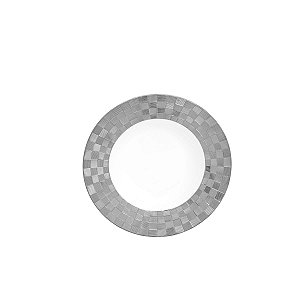 CJ 6 PRATOS DE PORCELANA SUPER WHITE FUNDOS VERA SILVER 21,5X4cm