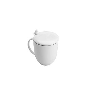 CANECA DE PORCELANA C/TAMPA E INFUSOR BIRDS BRANCO 350ml