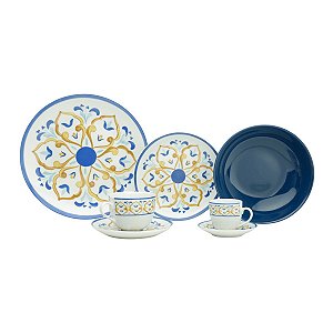 AP DE JANTAR 42 PCS DE PORCELANA SUPER WHITE MAYOLICA BLUE