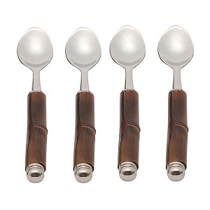 CJ. 4 PCS COLHERES DE AÇO INOX CABO DE BAMBOO ESCURO