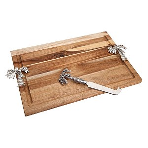 BANDEJA DE MADEIRA C/FACA PALMEIRA 33,5X24cm