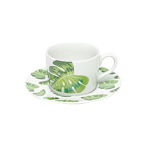CJ 6 XÍCARAS DE PORCELANA P/CHÁ C/PIRES FOLHAS 200ml