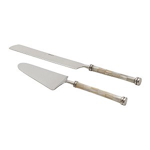 CJ. 2 PCS P/ BOLO DE AÇO INOX CABO DE MADRE PÉROLA CLARA