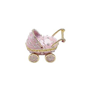 PORTA JÓIAS DE ZAMAC EM FORMA DE CARRINHO DE BEBÊ ROSA