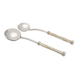 CJ. 2 PCS CONCHAS DE AÇO INOX CABO DE MADRE PÉROLA CLARA