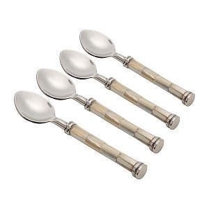 CJ. 4 PCS COLHERES DE AÇO INOX CABO DE MADRE PÉROLA CLARA