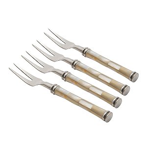 CJ. 4 PCS GARFOS DE AÇO INOX CABO DE MADRE PÉROLA CLARA