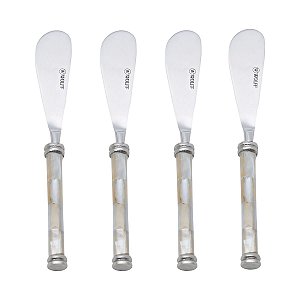 CJ. 4 PCS ESPATULA DE AÇO INOX CABO DE MADRE PÉROLA CLARA