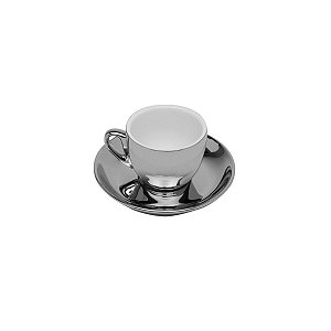 CJ 6 XÍCARAS DE CAFÉ DE PORCELANA C/PIRES PRATA 90ML