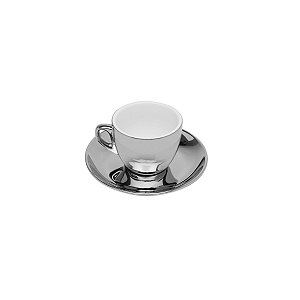 CJ 6 XÍCARAS P/CHÁ DE PORCELANA C/PIRES PRATA 220ML