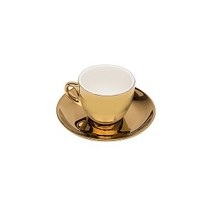 CJ 6 XÍCARAS P/CHÁ DE PORCELANA C/PIRES DOURADO 220ML