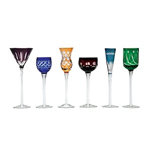 JG. 6 TAÇAS DE VIDRO SODO-CALCICO LAPIDADAS P/ LICOR 150ML