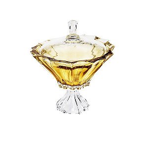 POTICHE DECORATIVO  DE CRISTAL C/PÉ PARADISE ÂMBAR 21,5x23,5cm