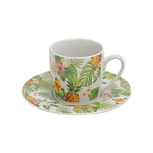 CJ 6 XÍCARAS DE PORCELANA P/CAFÉ C/PIRES PINEAPPLE PARTY 90ml