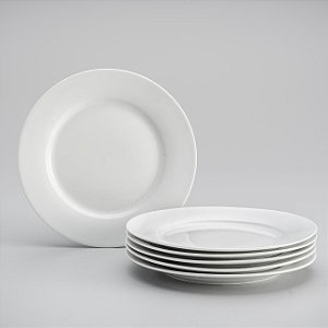 JG 6 PRATOS P/SOBREMESA DE PORCELANA SUPER WHITE PLAIN 19CM