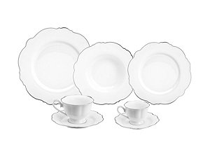 AP DE JANTAR 42PC DE PORCELANA FIO PRATA BRANCO