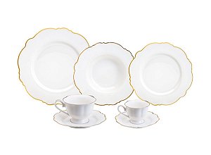 AP DE JANTAR 42PC DE PORCELANA FIO DOURADO BRANCO