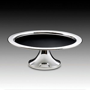 PRATO P/BOLO DE AÇO INOX C/VIDRO PRETO 36CM