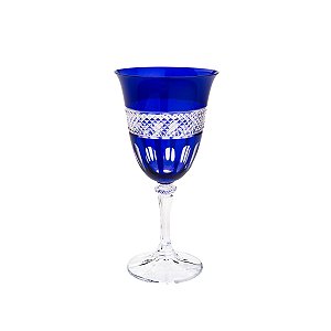 CJ 6 TAÇAS DE CRISTAL ECOLÓGICO LAPIDADO P/VINHO COBALTO 290ml