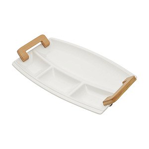 PETISQUEIRA DE PORCELANA C/ALÇA DE MADEIRA BRANCO 37x22,3x5