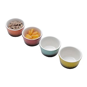 CJ 4 PETISQUEIRAS DE PORCELANA CUTE ROUND COLORIDAS 9cm