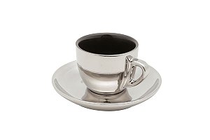 CJ 6 XÍCARAS DE PORCELANA P/CHÁ C/PIRES PRETO/PRATA VERSA 220ml