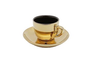 CJ 6 XÍCARAS DE PORCELANA P/CHÁ C/PIRES PRETO/DOURADO VERSA 220ml