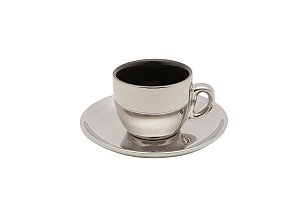 CJ 6 XÍCARAS DE PORCELANA P/CAFÉ C/PIRES PRETO/PRATA VERSA 90ml