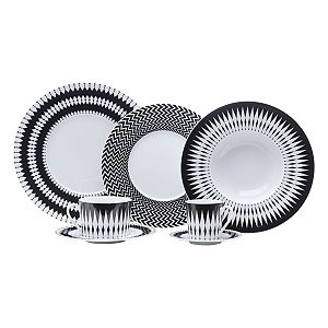 CJ. JANTAR DE PORCELANA 42 PEÇAS LIMOGES ALCHIME NOIRE