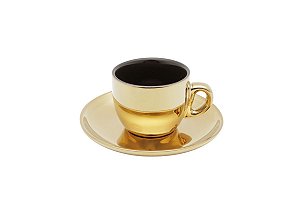 CJ 6 XÍCARAS DE PORCELANA P/CAFÉ C/PIRES PRETO/DOURADO VERSA 90ml
