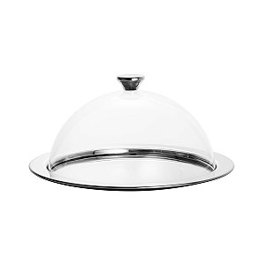 PRATO P/BOLO DE AÇO INOX C/TAMPA DE ACRÍLICO 36CM