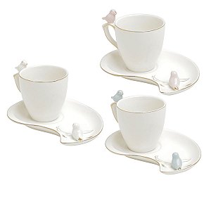 CJ 6 XÍCARAS DE PORCELANA P/CAFÉ CUTE BIRDS DESIGN PLATE COLORIDO 90ml