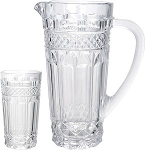 CJ 7 PCS DE VIDRO 6 COPOS 215ml l E JARRA 1l BRAND TRANSPARENTE