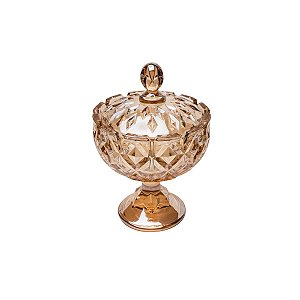 BOMBONIERE DE CRISTAL C/TAMPA CROWN ÂMBAR 16,5X24 CM