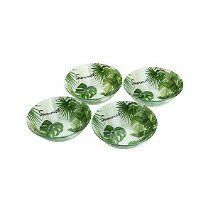 CJ 4 BOWLS DE VIDRO P/SOBREMESA LEAVES VERDE 14,5cm 380ml