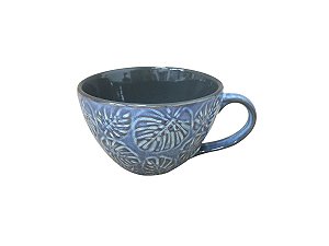 CANECA DE CERÂMICA ADAM LEAF AZUL GRANDE 440ml