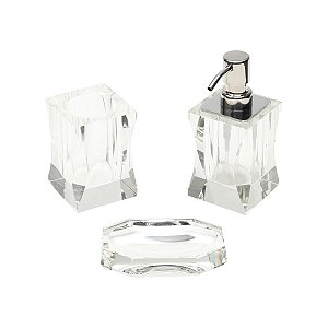 JG 3 PCS P/ BANHEIRO DE CRISTAL SABONETEIRA