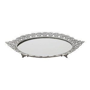 BANDEJA DE ZAMAC C/ ALÇA C/ FUNDO ESPELHADO OVAL 33X20,5X4